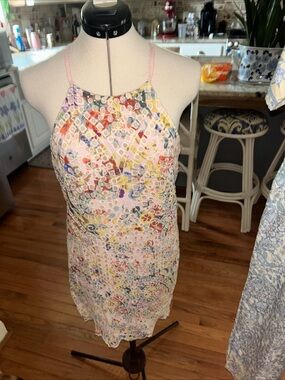 entro Pastel Floral Halter Slip Mini Dress with Pink Straps